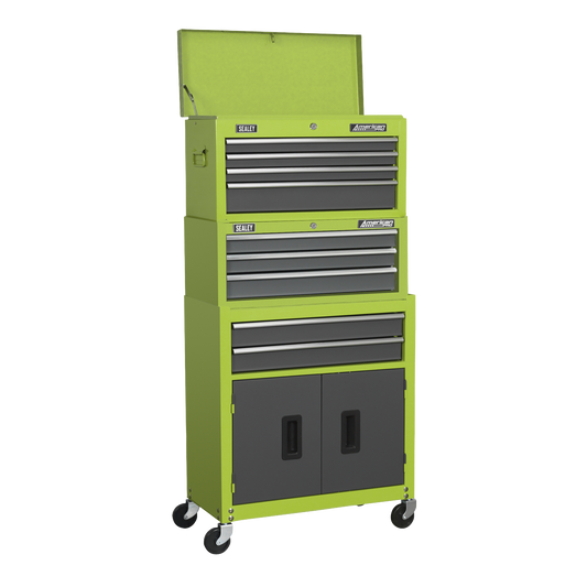 American PRO® Topchest, Mid-Box Tool Chest & Rollcab 9 Drawer Stack - Green