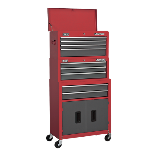 American PRO® Topchest, Mid-Box Tool Chest & Rollcab Stack 9 Drawer - Red