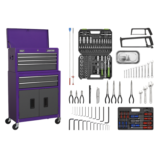 American PRO® Topchest & Rollcab Combination 6 Drawer with 170pc Tool Kit - Purple/Grey