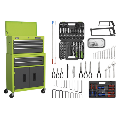 American PRO® Topchest & Rollcab Combination 6 Drawer with 170pc Tool Kit - Green/Grey