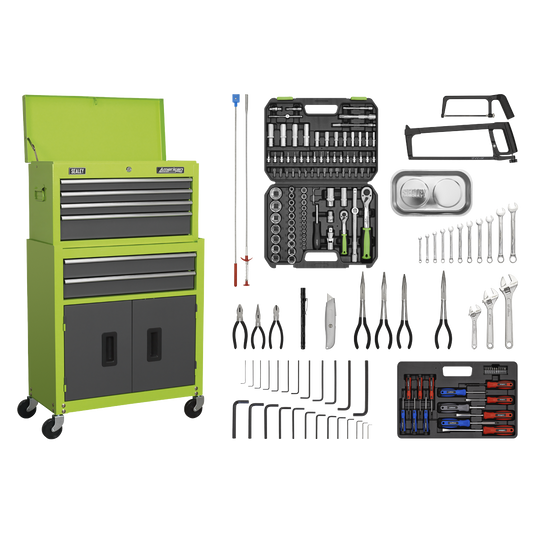 American PRO® Topchest & Rollcab Combination 6 Drawer with 170pc Tool Kit - Green/Grey