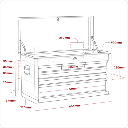 American PRO® Topchest 6 Drawer - Red/Grey