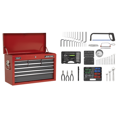 American PRO® Topchest 9 Drawer with 205pc Tool Kit - Red/Grey
