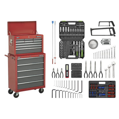American PRO® Topchest & Rollcab Combination 14 Drawer with 281pc Tool Kit - Red/Grey