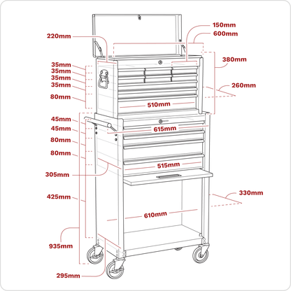 American PRO® Topchest & Rollcab Combination 13 Drawer - Red/Grey