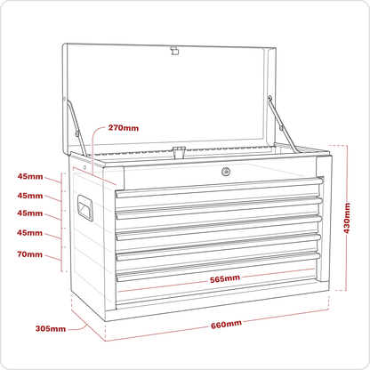 American PRO® Topchest 5 Drawer - Red