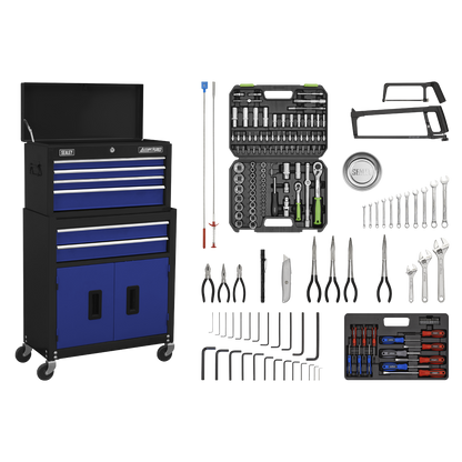 American PRO® Topchest & Rollcab Combination 6 Drawer with 170pc Tool Kit - Blue/Black