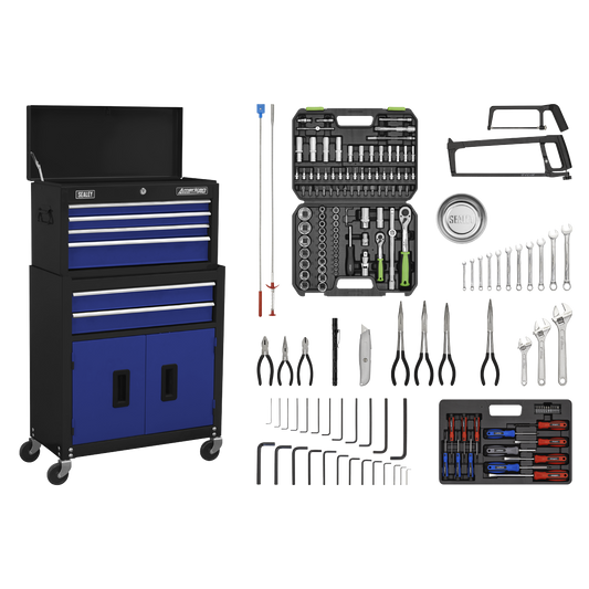 American PRO® Topchest & Rollcab Combination 6 Drawer with 170pc Tool Kit - Blue/Black