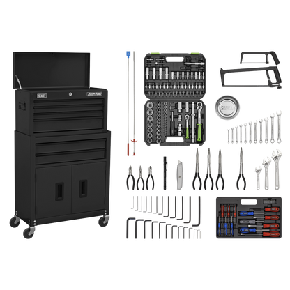 American PRO® Topchest & Rollcab Combination 6 Drawer with 170pc Tool Kit - Black