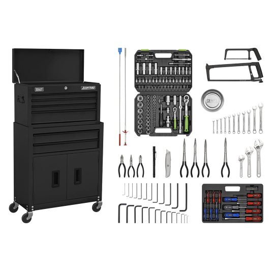 American PRO® Topchest & Rollcab Combination 6 Drawer with 170pc Tool Kit - Black
