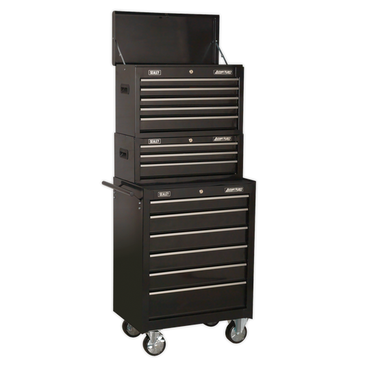 American PRO® Topchest, Mid-Box Tool Chest & Rollcab Stack 14 Drawer - Black