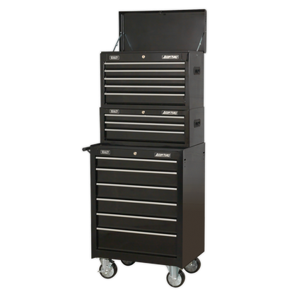 American PRO® Topchest, Mid-Box Tool Chest & Rollcab Stack 14 Drawer - Black