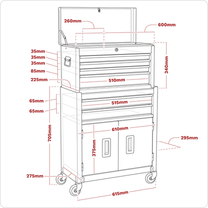American PRO® Topchest & Rollcab Combination 6 Drawer - Blue