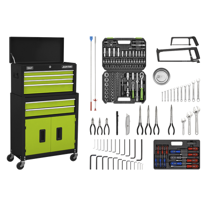 American PRO® Topchest & Rollcab Combination 6 Drawer with 170pc Tool Kit - Green/Black