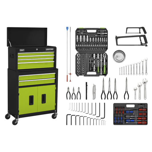 American PRO® Topchest & Rollcab Combination 6 Drawer with 170pc Tool Kit - Green/Black