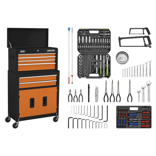 American PRO® Topchest & Rollcab Combination 6 Drawer with 170pc Tool Kit - Orange/Black