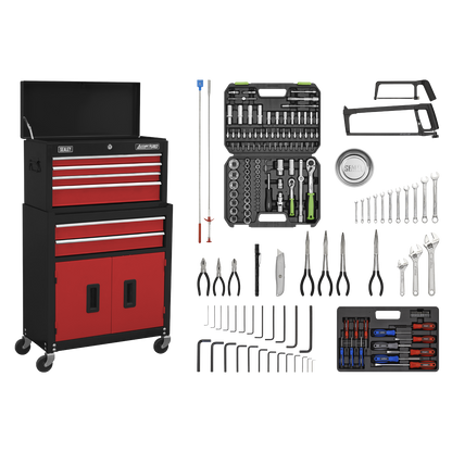 American PRO® Topchest & Rollcab Combination 6 Drawer with 170pc Tool Kit - Red/Black