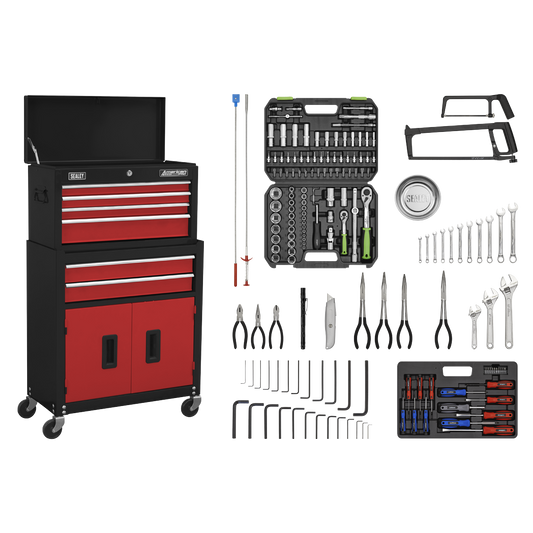 American PRO® Topchest & Rollcab Combination 6 Drawer with 170pc Tool Kit - Red/Black