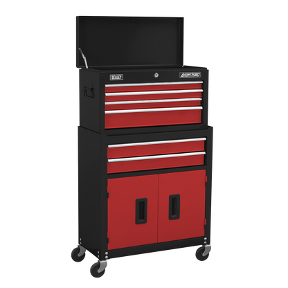 American PRO® Topchest & Rollcab Combination 6 Drawer with 170pc Tool Kit - Red/Black