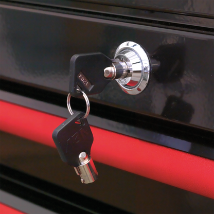 Premier™ Retro Style Wide Topchest 4 Drawer - Black with Red Anodised Drawer Pulls