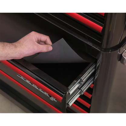 Premier™ Retro Style Wide Topchest 4 Drawer - Black with Red Anodised Drawer Pulls