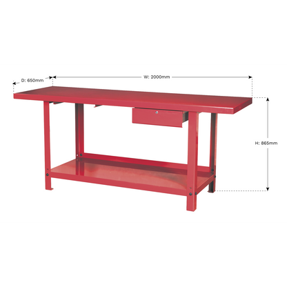 Steel Workbench with Drawer 2m