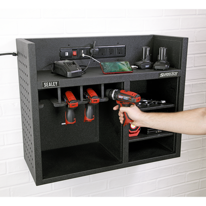 Superline PRO® Power Tool Storage Rack with Power Strip