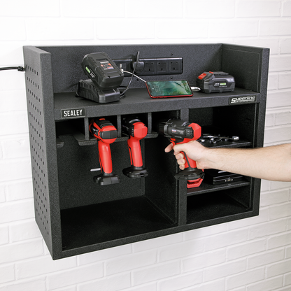 Superline PRO® Power Tool Storage Rack with Power Strip
