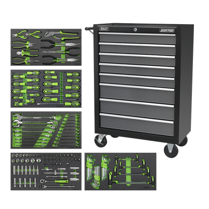 Rollcab 8 Drawer with 145pc Tool Kit - Black/Grey