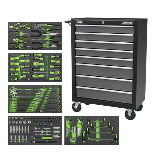 Rollcab 8 Drawer with 145pc Tool Kit - Black/Grey