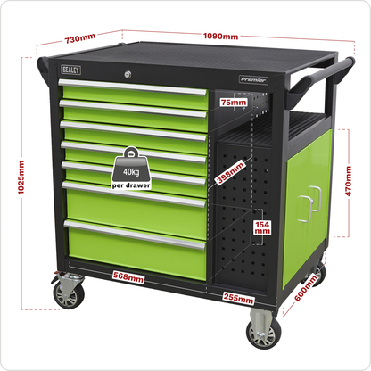 Premier™ Mobile Workstation with 7 Drawers & Cupboard 920mm