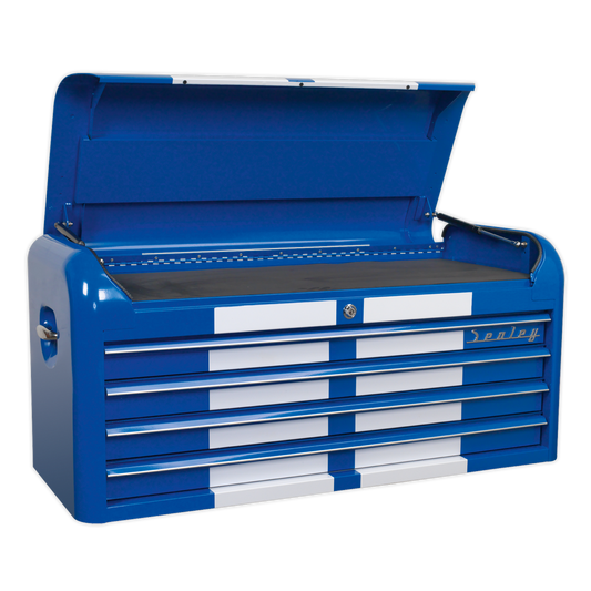Premier™ Retro Style Wide Topchest 4 Drawer - Blue with White Stripes