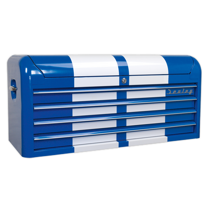 Premier™ Retro Style Wide Topchest 4 Drawer - Blue with White Stripes