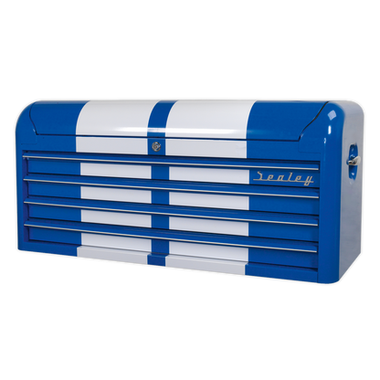 Premier™ Retro Style Wide Topchest 4 Drawer - Blue with White Stripes