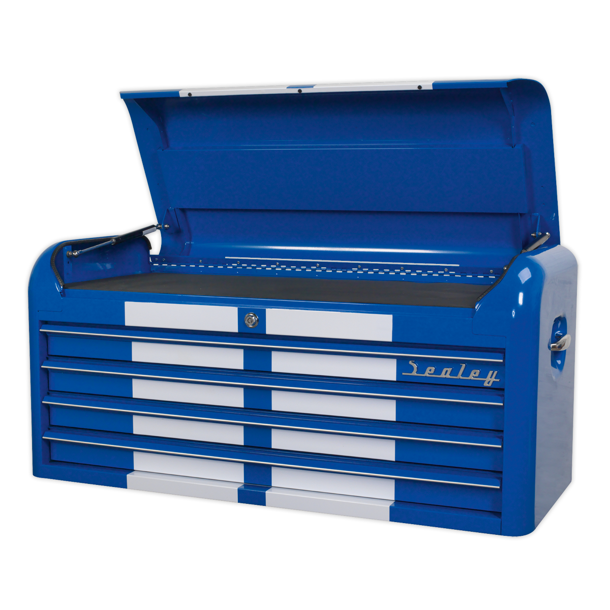 Premier™ Retro Style Wide Topchest 4 Drawer - Blue with White Stripes