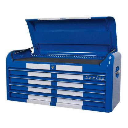 Premier™ Retro Style Wide Topchest 4 Drawer - Blue with White Stripes