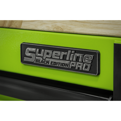 Superline PRO® Black Edition Mobile Trolley with Wooden Worktop, Hutch & 2 Drawer Riser 15 Drawer 1549mm