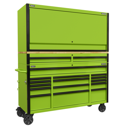 Superline PRO® Black Edition Mobile Trolley with Wooden Worktop, Hutch & 2 Drawer Riser 15 Drawer 1549mm