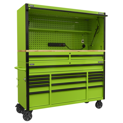 Superline PRO® Black Edition Mobile Trolley with Wooden Worktop, Hutch & 2 Drawer Riser 15 Drawer 1549mm