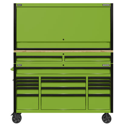 Superline PRO® Black Edition Mobile Trolley with Wooden Worktop, Hutch & 2 Drawer Riser 15 Drawer 1549mm