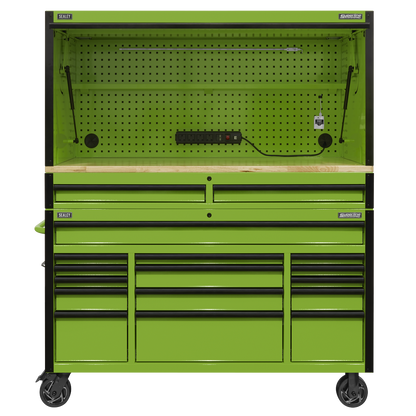 Superline PRO® Black Edition Mobile Trolley with Wooden Worktop, Hutch & 2 Drawer Riser 15 Drawer 1549mm