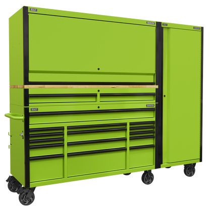 Superline PRO® Black Edition Mobile Trolley with Wooden Worktop, Hutch, 2 Drawer Riser & Side Locker 15 Drawer 1549mm