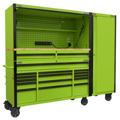 Superline PRO® Black Edition Mobile Trolley with Wooden Worktop, Hutch, 2 Drawer Riser & Side Locker 15 Drawer 1549mm