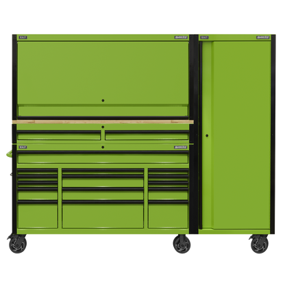 Superline PRO® Black Edition Mobile Trolley with Wooden Worktop, Hutch, 2 Drawer Riser & Side Locker 15 Drawer 1549mm