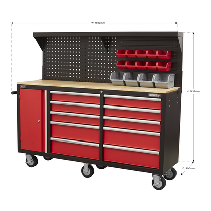 Superline PRO® Mobile Workstation with Backboard 10 Drawer