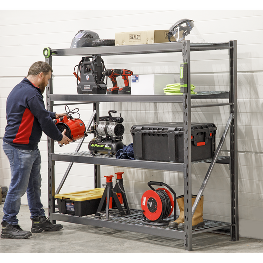 Heavy-Duty Racking Unit with 4 Mesh Shelves 640kg Capacity Per Level