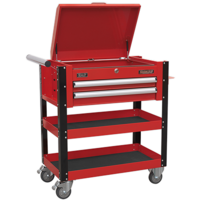 Superline PRO® Heavy-Duty Mobile Tool & Parts Trolley with Lockable Top & 2 Drawers
