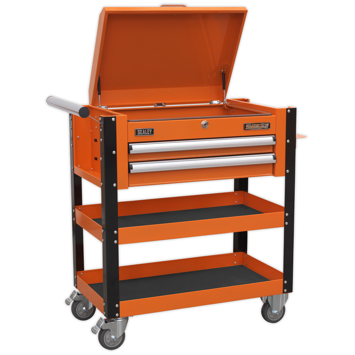 Superline PRO® Heavy-Duty Mobile Tool & Parts Trolley with Lockable Top & 2 Drawers