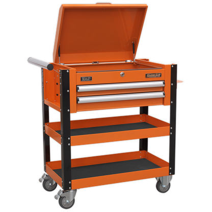 Superline PRO® Heavy-Duty Mobile Tool & Parts Trolley with Lockable Top & 2 Drawers