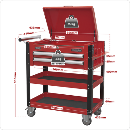 Superline PRO® Heavy-Duty Mobile Tool & Parts Trolley with Lockable Top & 2 Drawers